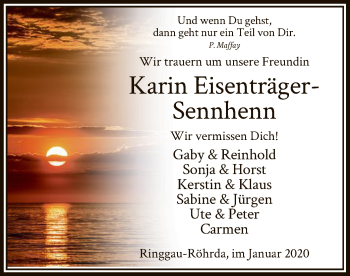 Traueranzeige von Karin Eisenträger-Sennhenn von Eschwege