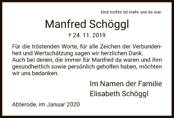 Traueranzeige von Manfred Schöggl von Eschwege