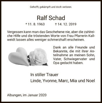 Traueranzeige von Ralf Schad von Eschwege