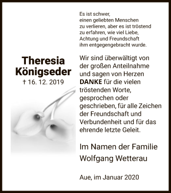 Traueranzeige von Theresia Königseder von Eschwege