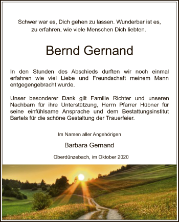 Traueranzeige von Bernd Gernand von WRS