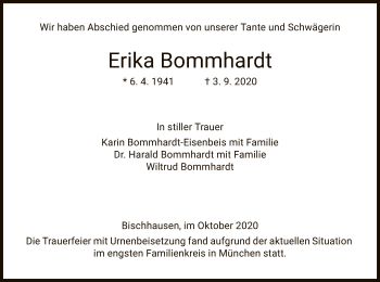 Traueranzeige von Erika Bommhardt von WRS