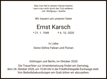 Traueranzeige von Ernst Karsch von WRS