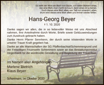 Traueranzeige von Hans-Georg Beyer von WRS