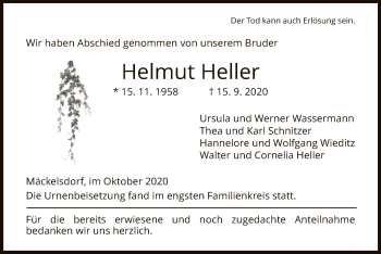 Traueranzeige von Helmut Heller von WRS