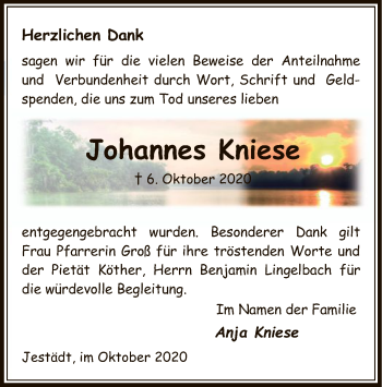 Traueranzeige von Johannes Kniese von WRS