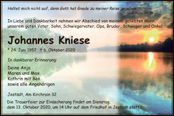 Traueranzeige von Johannes Kniese von WRS