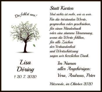 Traueranzeige von Lisa Döring von WRS