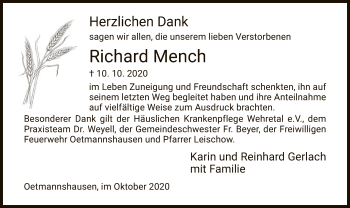 Traueranzeige von Richard Mench von WRS