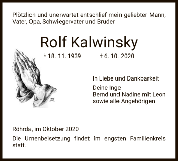 Traueranzeige von Rolf Kalwinsky von WRS