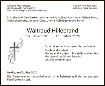 Traueranzeige von Waltraud Hillebrand von WRS