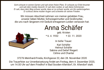 Traueranzeige von Anna Schäfer von WRS