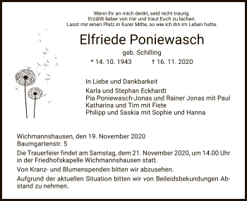 Traueranzeige von Elfriede Poniewasch von WRS