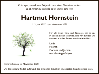 Traueranzeige von Hartmut Hornstein von WRS