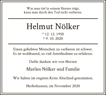 Traueranzeige von Helmut Nölker von WRS