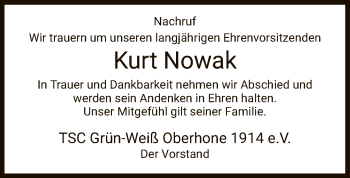 Traueranzeige von Kurt Nowak von WRS