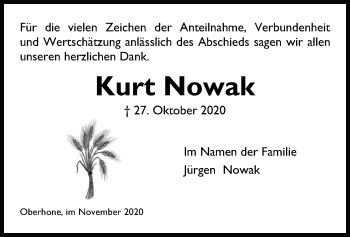 Traueranzeige von Kurt Nowak von WRS