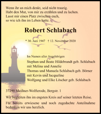 Traueranzeige von Robert Schlabach von WRS