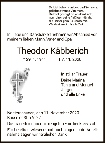 Traueranzeige von Theodor Käbberich von WRS