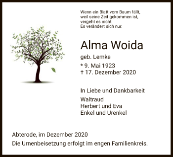 Traueranzeige von Alma Woida von WRS