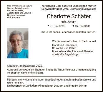 Traueranzeige von Charlotte Schäfer von WRS