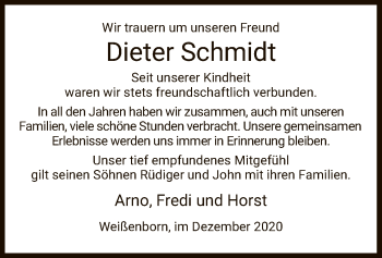 Traueranzeige von Dieter Schmidt von WRS