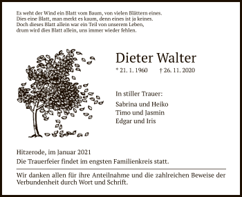 Traueranzeige von Dieter Walter von WRS