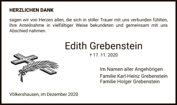 Traueranzeige von Edith Grebenstein von WRS