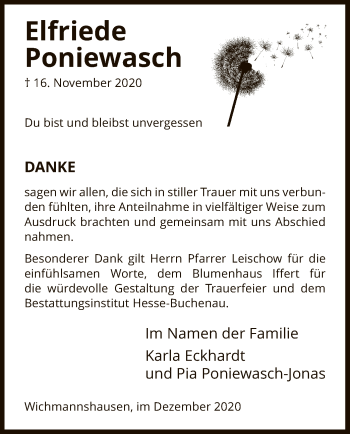 Traueranzeige von Elfriede Poniewasch von WRS