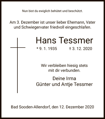 Traueranzeige von Hans Tessmer von WRS