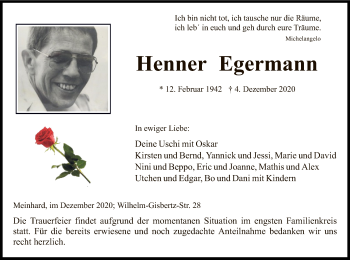 Traueranzeige von Henner Egermann von WRS