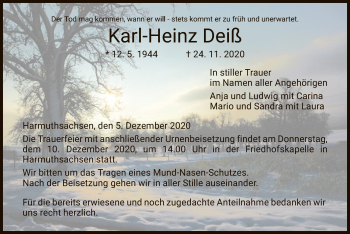 Traueranzeige von Karl-Heinz Deiß von WRS