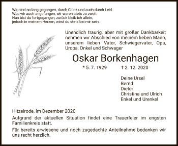 Traueranzeige von Oskar Borkenhagen von WRS