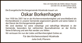 Traueranzeige von Oskar Borkenhagen von WRS