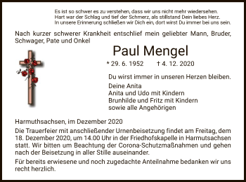 Traueranzeige von Paul Mengel von WRS