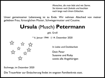 Traueranzeige von Ursula Petermann von WRS