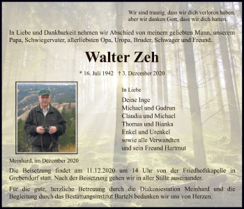 Traueranzeige von Walter Zeh von WRS