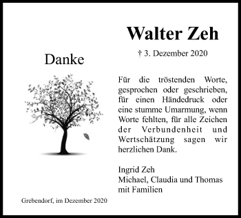 Traueranzeige von Walter Zeh von WRS