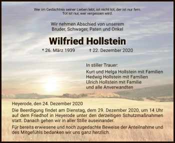 Traueranzeige von Wilfried Hollstein von HNA