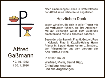 Traueranzeige von Alfred Gaßmann von Eschwege
