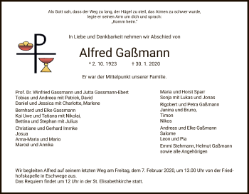 Traueranzeige von Alfred Gaßmann von Eschwege