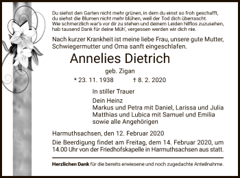 Traueranzeige von Annelies Dietrich von Eschwege