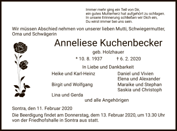 Traueranzeige von Anneliese Kuchenbecker von Eschwege