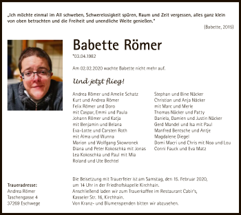 Traueranzeige von Babette Römer von Eschwege