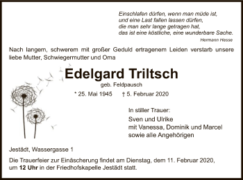 Traueranzeige von Edelgard Triltsch von Eschwege