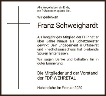 Traueranzeige von Franz Schweighardt von Eschwege