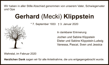 Traueranzeige von Gerhard Klippstein von Eschwege