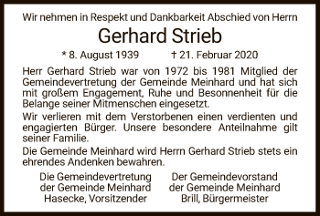 Traueranzeige von Gerhard Strieb von Eschwege