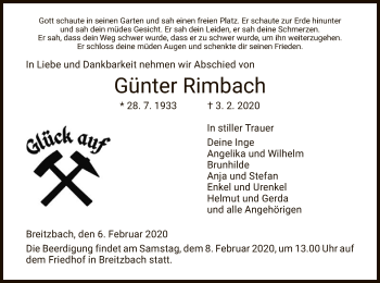 Traueranzeige von Günter Rimbach von Eschwege