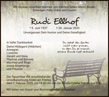 Traueranzeige von Rudi Ellhof von Eschwege